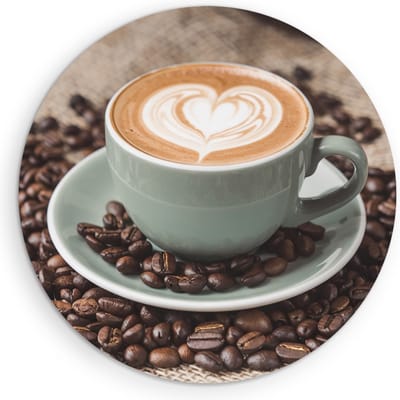 Saammp Muurcirkel Hout - Kopje Koffie- Capuccino - Ø 90 - Wandcirkel - Wanddecoratie Cirkel - Muurdecoratie keuken - Slaapkamer decoratie - Rond Schilderij
