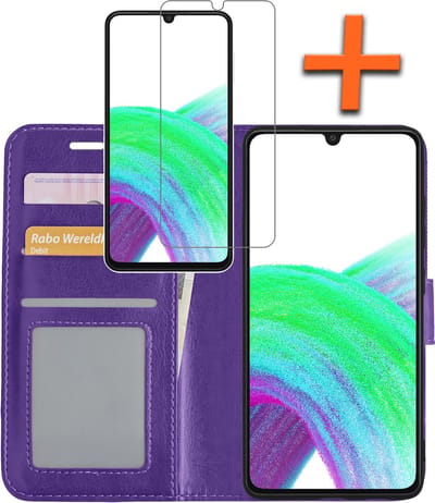 Hoes - Met Screenprotector - Geschikt voor Samsung Galaxy A33 - Luxe Pasjeshouder - Bookcase Portemonee - Flip Case - Kunstleer Book Case - Flipcase - Book Cover - Walletcase - PortemonneeHoes - Paars