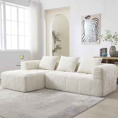 DESMIU Hoekbank 250 x 158 x 60 Cm - Zonder Installatie Met Chaiselongue, Zijvakken En 3 Kussens - Voor Woonkamer En Slaapkamer - Chenille Beige