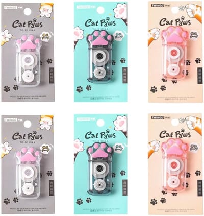 Pack of 6 Correction Tape - Mooie Doos voor Kattenpootjes met Melk - Compact voor Scholen en Kantoren, Cadeaus voor Feestdagen (5 mm x 6 m)