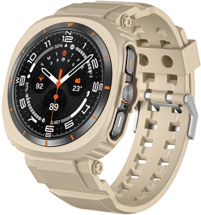 Siliconen bandje - met ingebouwde case - geschikt voor Samsung Galaxy Watch Ultra (47mm) / Ultra 2025 (47mm) - beige