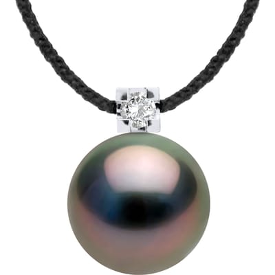 Diamond Bracelet 0060 Cts Natuurlijke en gekweekte parel Ronde 8-9 mm TAHITI Black Nylon 925