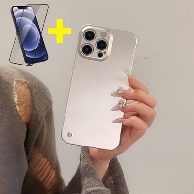 Hoesje voor iPhone 16 Pro Max, Frameloze Ultradunne Case, Zichtbare zijkanten voor comfort, Hoes PC met Metallic Matte Afwerking, Anti-Vingerafdruk-ZilverZilver - Screenprotector