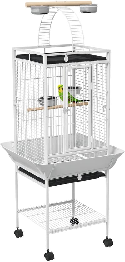 Pawhut Papegaaienkooi-Staal-62,5L x 62,5B x 156H cm-Wit