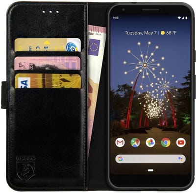 Rosso Element Book Case Wallet Hoesje Geschikt voor Google Pixel 3a | Portemonnee | 3 Pasjes | Magneetsluiting | Stand Functie | Zwart