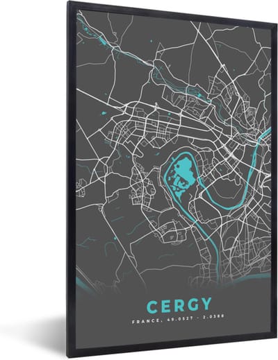 Fotolijst incl. Poster - Cercy - Plattegrond - Kaart - Stadskaart - Frankrijk - 40x60 cm - Posterlijst