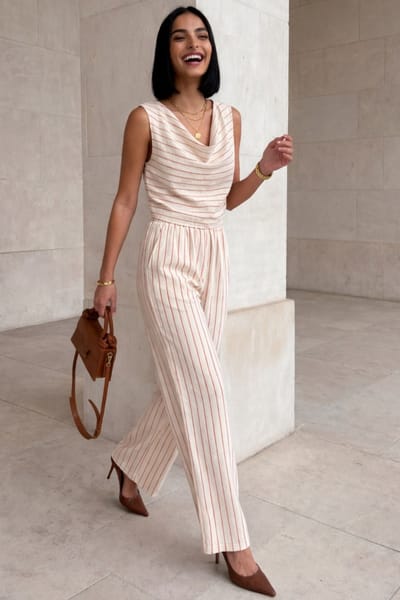 Hooggewaisted Gestreepte Col Hals Twee-Delig Set