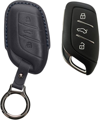 kwmobile leren autosleutel hoesje geschikt voor MG 3-knops ZS MG4 MG5 MG6 - Als sleutelhanger met sleutelring - Echt leer in donkerblauw