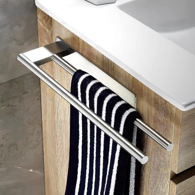 Dailygoods - Dokeno 39 cm dubbele handdoekhouder, handdoekhouder zonder boren van roestvrij staal 304, handdoekhouder voor wandmontage, handdoekhouder, zelfklevend, voor badkamer en keuken (zilver)
