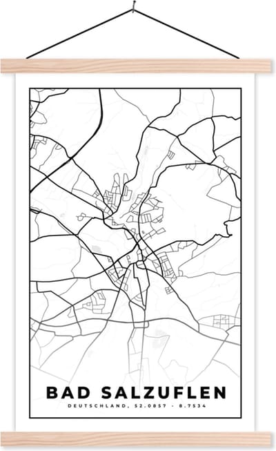 Posterhanger incl. Poster 40x60 cm - Schoolplaat - Plattegrond - Bad Salzuflen - Kaart - Stadskaart - Textielposter - Blanke latten - Stadskaart