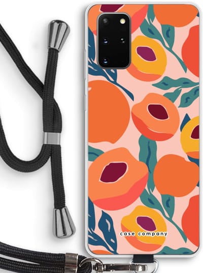 Case Company® - Hoesje met koord geschikt voor Samsung Galaxy S20 Plus hoesje met Koord - Perzik - Telefoonhoesje met Zwart Koord - Bescherming aan alle Kanten en Over de Schermrand