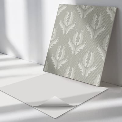 Wallfluent Vinyl Tegels - Stijlvol Plantenpatroon Vloer Tegels PVC - 30 cm x 30 cm - Grijs PVC Tegels - Verpakking van 9 stuks - Vierkant PVC Tegels - Patroon Plaktegels - Zelfklevende PVC Tegels - Plaktegels Keuken en Badkamer