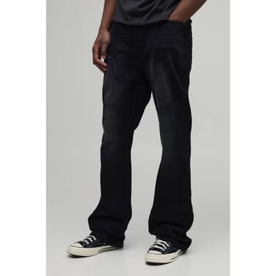 Lange Slanke Gestapelde Uitlopende Western Naad Detail Jeans | Washed Black | Size 30