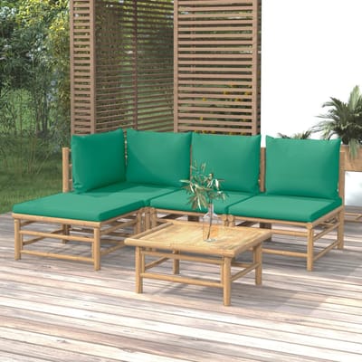 vidaXL - 5-delige - Loungeset - met - kussens - bamboe - groen