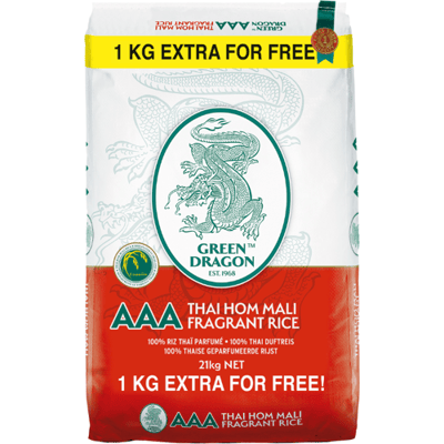 Green Dragon Thaise Hom Mali Geurige Rijst 20+1 kg - Perfecte Jasmijnrijst voor Authentieke Aziatische Gerechten