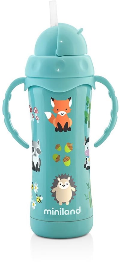 MINILAND - Thermische roestvrijstalen fles met rietje, Thermokid aqua STRAW
