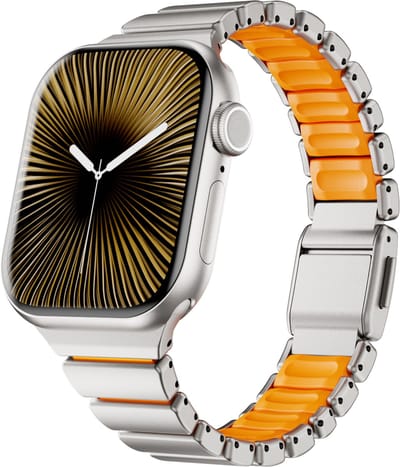 Stravo Slank Magnetisch Titanium Horlogebandje met Siliconen Binnenlaag – Geschikt voor Apple Watch 42mm (Series 11/10), 41mm (Series 9/8/7), 40mm (Series 6/5/4/, SE3/2/1), 38mm (Series 3/2/1) – Dames – Elegant & Comfortabel – Titanium / oranje