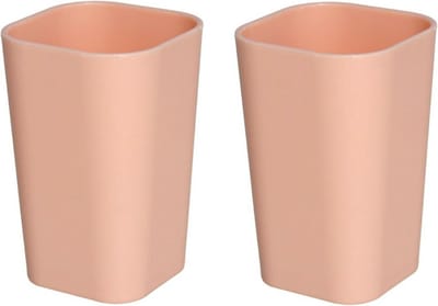 Gerim Badkamer tandenborstelhouder / drinkbeker - 2 st - kunststof - zalmroze - 7 x 11 cm