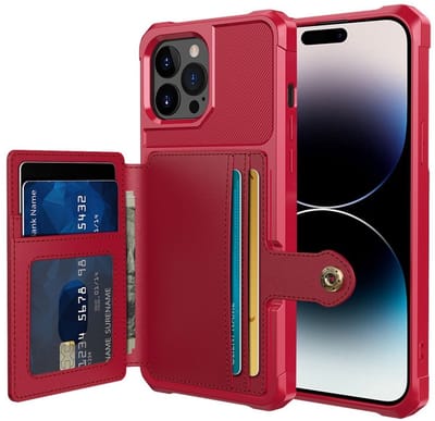 Portemonnee Hoesje Geschikt voor Apple iPhone 14 Pro - Back Cover met Pasjeshouder - Telefoonhoesje voor Pinpas - Kaarthouder op Achterkant - Case met Magneet Rood
