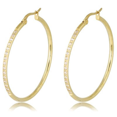 My Bendel - Goudkleurige Oorbellen Kristal Zirkonia 40mm x 2mm - Stralende Goudkleurige Oorringen met Zirkonia - met Luxe Cadeauverpakking | Sieraden Voor Dames