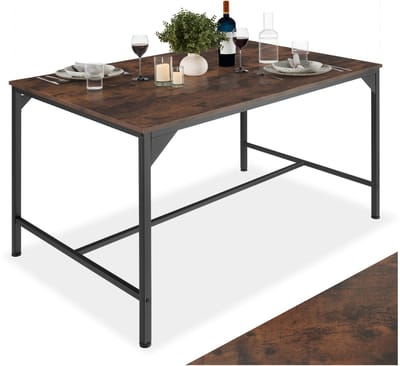 tectake® Eettafel van Hout en Metaal - 120 x 75 x 75 cm - Keukentafel in Industrieel Design - Tafel voor Eetkamer, Keuken, Woonkamer en Kantoor - Zwart Metalen Frame - (Industrieel Donkerbruin)