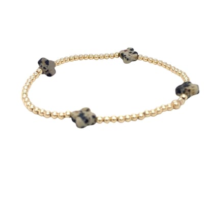 Pat's Jewels Armband - Dames Armband - Elastiek Armband - Gouden bolletjes armband - Edelstenen - Goud - Klavertje vier
