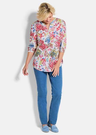 Onderhoudsarme blouse met bloemenmotief - meerkleurig / gedess. - Gr. 19 van Goldner Fashion