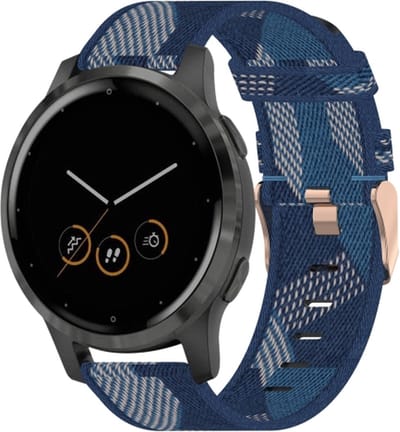 By Qubix - Geschikt voor Garmin bandje - 18mm - Geschikt voor Garmin Venu 3s / Vivoactive 4s / Venu 2s / Vivomove 3s / Forerunner 255s / 265s - Canvas nylon bandje - Blauw