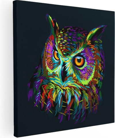 Artaza Canvas Schilderij Dierenkop Uil - 30x30 cm - Klein - Wanddecoratie Abstract - Muurdecoratie Kleurrijk - Kamer Accessoires Pop Art