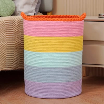 Grote Witte Wasmand van Katoen - 58L Linnenmand voor Dekens, Speelgoed of Vuile Was