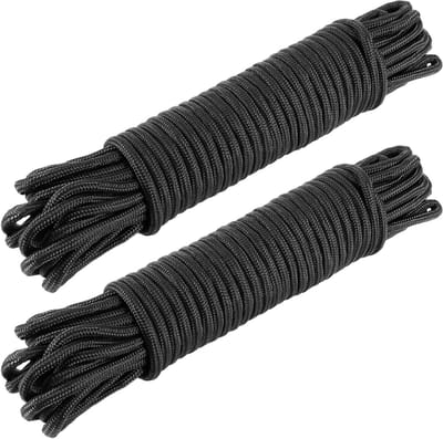 20M x 8MM Zwart Nylon Touw, Sterk Gedraaid Nylon Koord, Multifunctioneel Touw voor Ophangen, 700lbs Maximale Belasting, Tuin, Klussen, Kamperen
