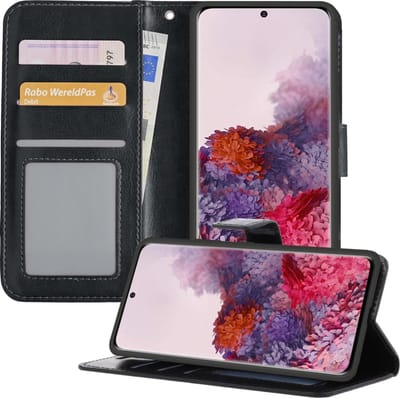 Hoesje - Met Pasjeshouder - Geschikt voor Samsung Galaxy S20 - Luxe Bookcase Portemonee - Flip Case - Kunstleer Book Case - Flipcase - Book Cover - Walletcase - Portemonneehoes - Telefoonhoesjes - Zwart