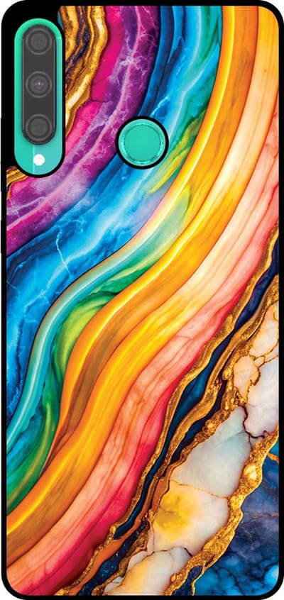 Smartphonica Telefoonhoesje Geschikt voor Huawei P40 Lite E met Regenboog Goud Marmer Opdruk - TPU Backcover Case Rainbow Gold Marble Design geschikt voor Huawei P40 Lite E