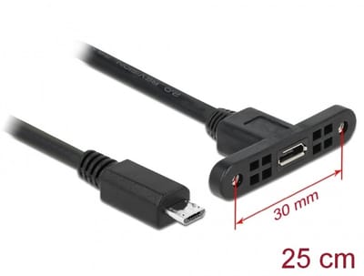 Delock Cable USB 2.0 Micro-B female panel-mount > USB 2.0 Micro-B male 25 cm
