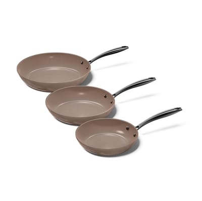 Cook & Pan 3-Delige Koekenpan Pannenset Taupe of Mind Ø 20, 24 & 28 cm - PFAS vrij - Alle Warmtebronnen - Koekenpannenset met 7 jaar Garantie - Krasbestendige Anti Aanbaklaag - Vaatwasserbestendig - Gas, Inductie, Elektrisch, Oven - Koekenpan Set
