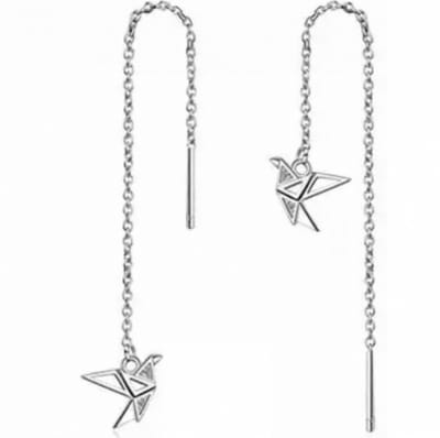 Zilveren Lange oorbellen- Doorsteek- Vogel -Origami- Charme Bijoux