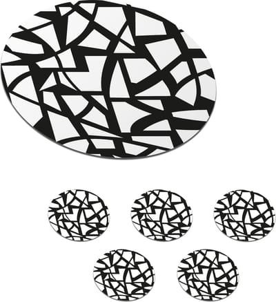 Onderzetters voor glazen - Rond - Patronen - Geometrisch - Wit - Zwart - 10x10 cm - Glasonderzetters - 6 stuks