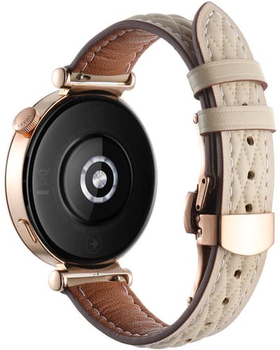 Leren bandje - geschikt voor Garmin Venu 2s / 3s / 4 (41mm) / Vivoactive 4s / Forerunner 255s / 265s - Huawei Watch GT 5 Pro - 42mm / GT 6 / GT 5 / GT 4 - 41mm - beige