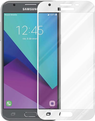 Cadorabo Volledig scherm pantserfolie geschikt voor Samsung Galaxy J3 2017 in TRANSPARANT met WIT - Gehard (Tempered) display beschermglas in 9H hardheid met 3D Touch (RETAIL PACKAGING)