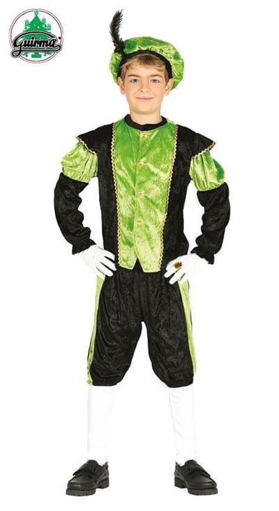 Fiestas Guirca - Pietenpak zwart / groen 7-9 jaar - Welkom Sinterklaas - Sinterklaas versiering - Sinterklaas intocht - Sinterklaas en Piet -sinterklaas Cadeautjes