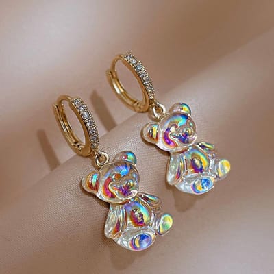 Boucles d'oreilles en acrylique pour femmes, mignon, ours gommeux, arc-en-ciel, CZ, bijoux à la mode pour filles, 2023 gray
