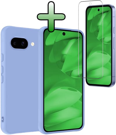 Hoesje Met Screenprotector - Geschikt voor Google Pixel 9a - Sterk & Shockproof - Back Cover - Siliconen Case - Telefoon Hoes - Lichtblauw