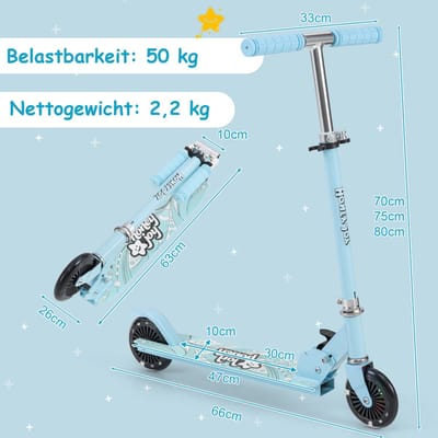 COSTWAY Kinderstep, step met led-wielen, inklapbaar stuur, in hoogte verstelbaar, kinderstep, cityroller, kickscooter voor jongens en meisjes vanaf 3 jaar