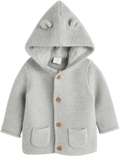 Next - Pasgeboren unisex - Gebreid babyvestje met capuchon - Grijs