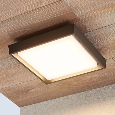Lucande LED buiten plafondlamp Birta, donkergrijs, 27 cm, IP54