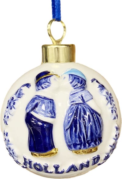 Kerstboom hanger Holland kerstbal kussend paar blauw en goud