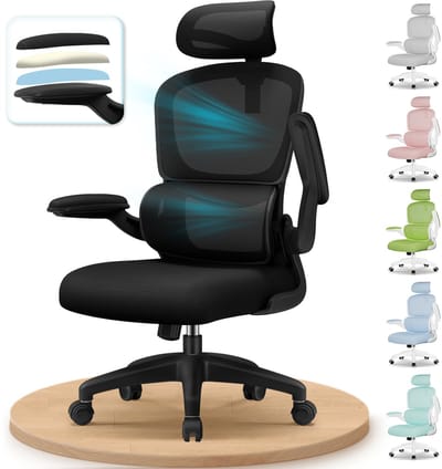 Fukstern Bureaustoel, Ergonomische Bureaustoel met Verstelbare Lendensteun en 2D Hoofdsteun – Bureaustoelen voor Volwassenen – Office Chair 135° Kantelbare Rugleuning – Belastbaar tot 150 kg – Verstelbare Armleuningen – Ademend Mesh – Zwart
