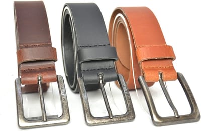 Riemen 3 pack - Voordeelset van 3 stuks - Stoere jeans riemen breedte 4 cm - 100% leer - zwart, cognac en bruin - Maat 85 - Totale lengte riem 100 cm