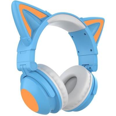 Opvouwbare, op het hoofd gemonteerde Cat Ear LED-gloeiende gaming-headset Zware bas Bluetooth 5.0-oortelefoon Echte draadloze hoofdtelefoon met microfoon blauw