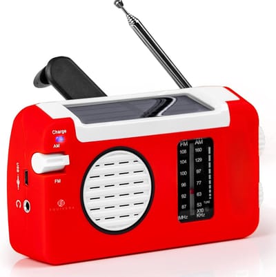 Noodradio - Noodradio Opwindbaar - AM/FM Radio - Oplaadbaar via USB, Handslinger en Zonne-energie - Compacte en Draagbare Radio met Hoofdtelefoonaansluiting - Ideaal voor Buiten, Kamperen, Hiken en Vissen